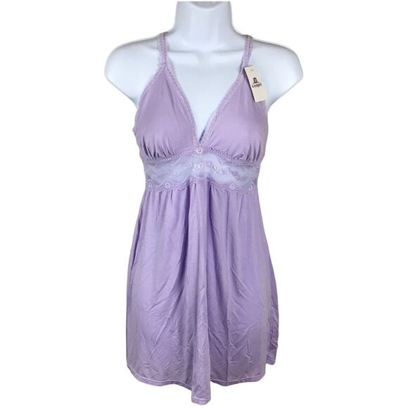 B. Tempt'd b.adorable Chemise Lingerie‎ Lavender Lace Cotton Slip NWT Women's XL - Picture 1 of 11